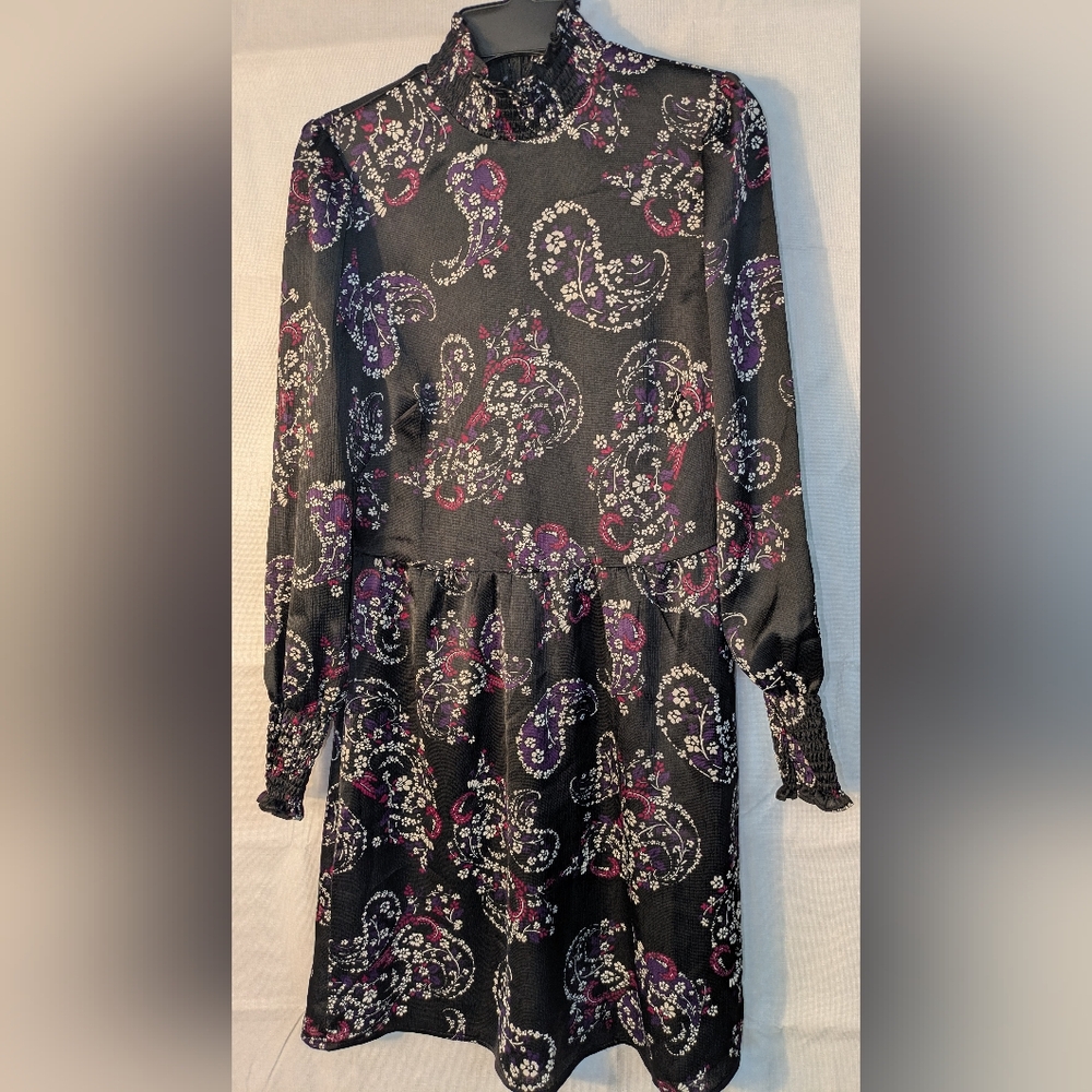 LOFT Black Dress with Purple and White Paisley Floral Pattern Sz. 0P